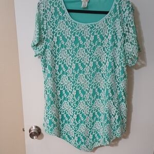 Elegant Mint Lace Floral Top
